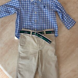 Ralph Lauren Baby boy cotton shirt and pants set with belt 6M